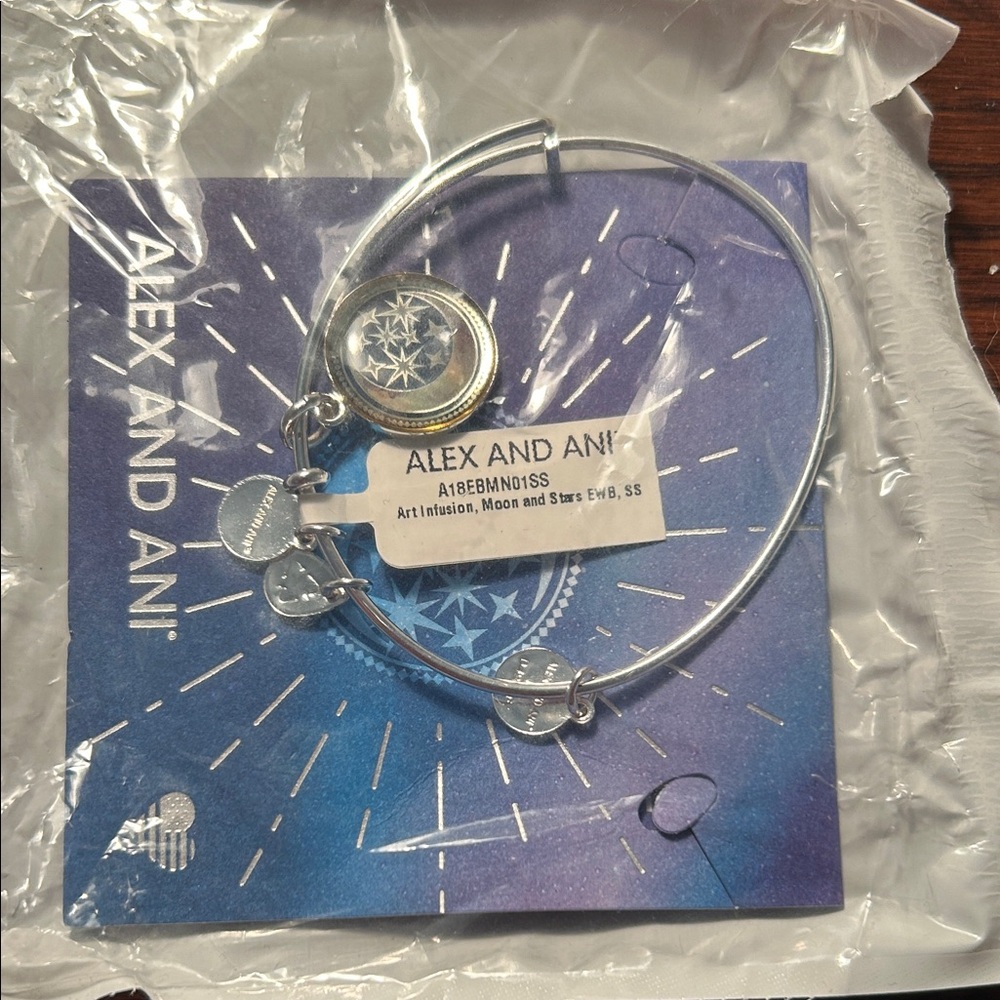 Alex and Ani Silver and Gold Moon Charm Bracelet